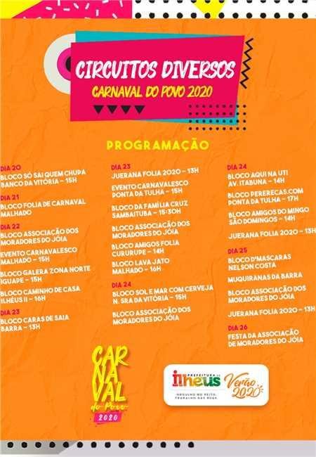 SECULT INFORMA PROGRAMAÇÃO ATUALIZADA DO CARNAVAL DO POVO DE ILHÉUS