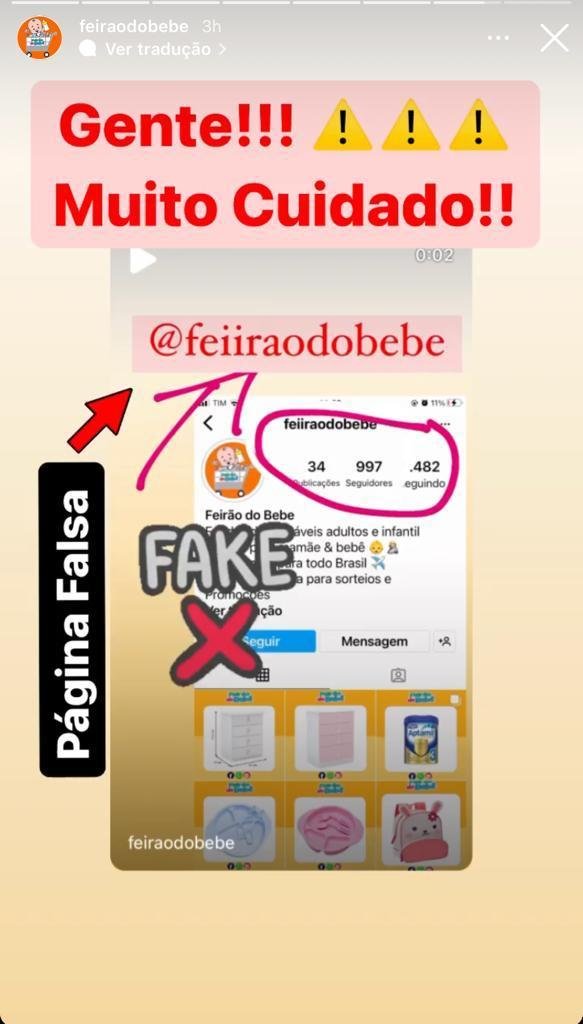 PÁGINA DA LOJA FEIRÃO DO BEBÊ É CLONADA NO INSTAGRAM 