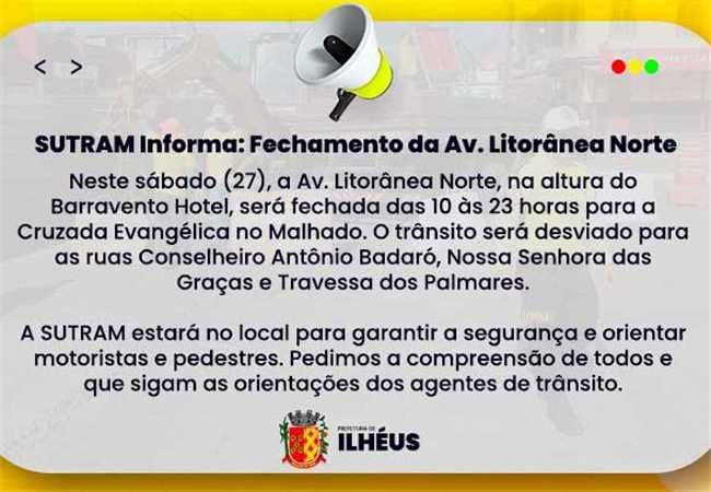 AVENIDA LITORÂNEA SERÁ INTERDITADA DOMINGO (28), PARA REALIZAÇÃO DA CRUZADA EVANGÉLICA