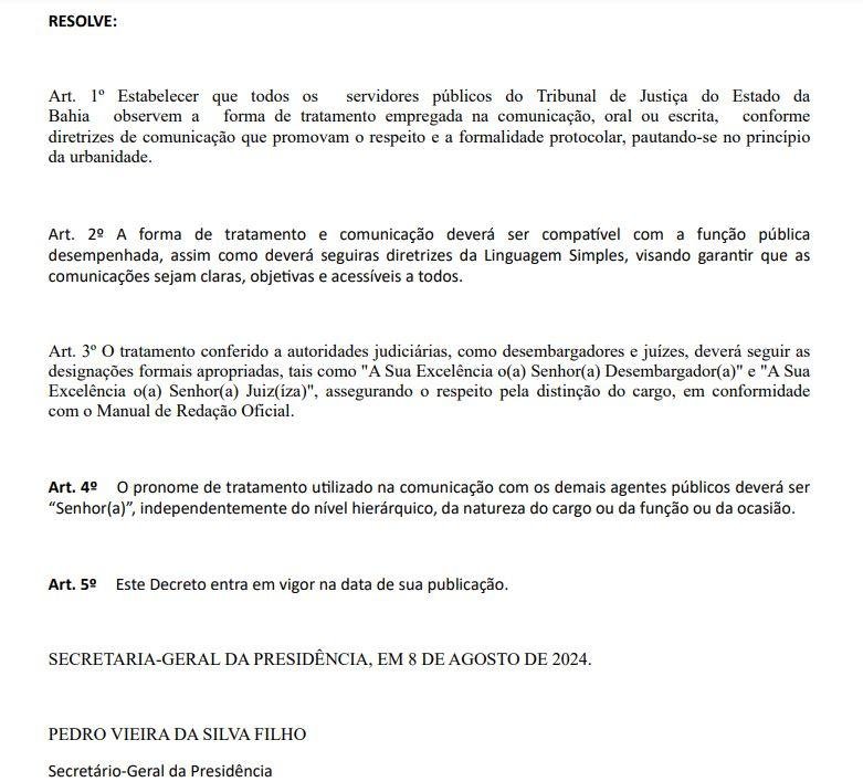 ENVOLVIDO EM POLÊMICAS E INVESTIGAÇÕES, TJ-BA ASSINA PORTARIA DETERMINANDO QUE JUÍZES E DESEMBARGADORES SEJAM CHAMADOS DE 