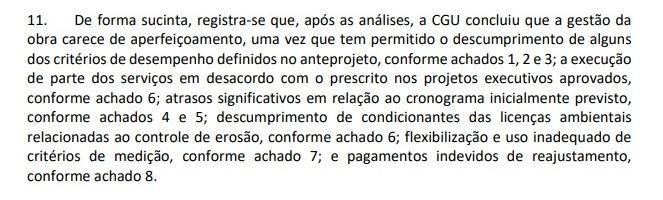 CGU APONTA FALHAS EM PROJETO DA FIOL NA BAHIA E RECOMENDA REVISÃO DE CONTRATO