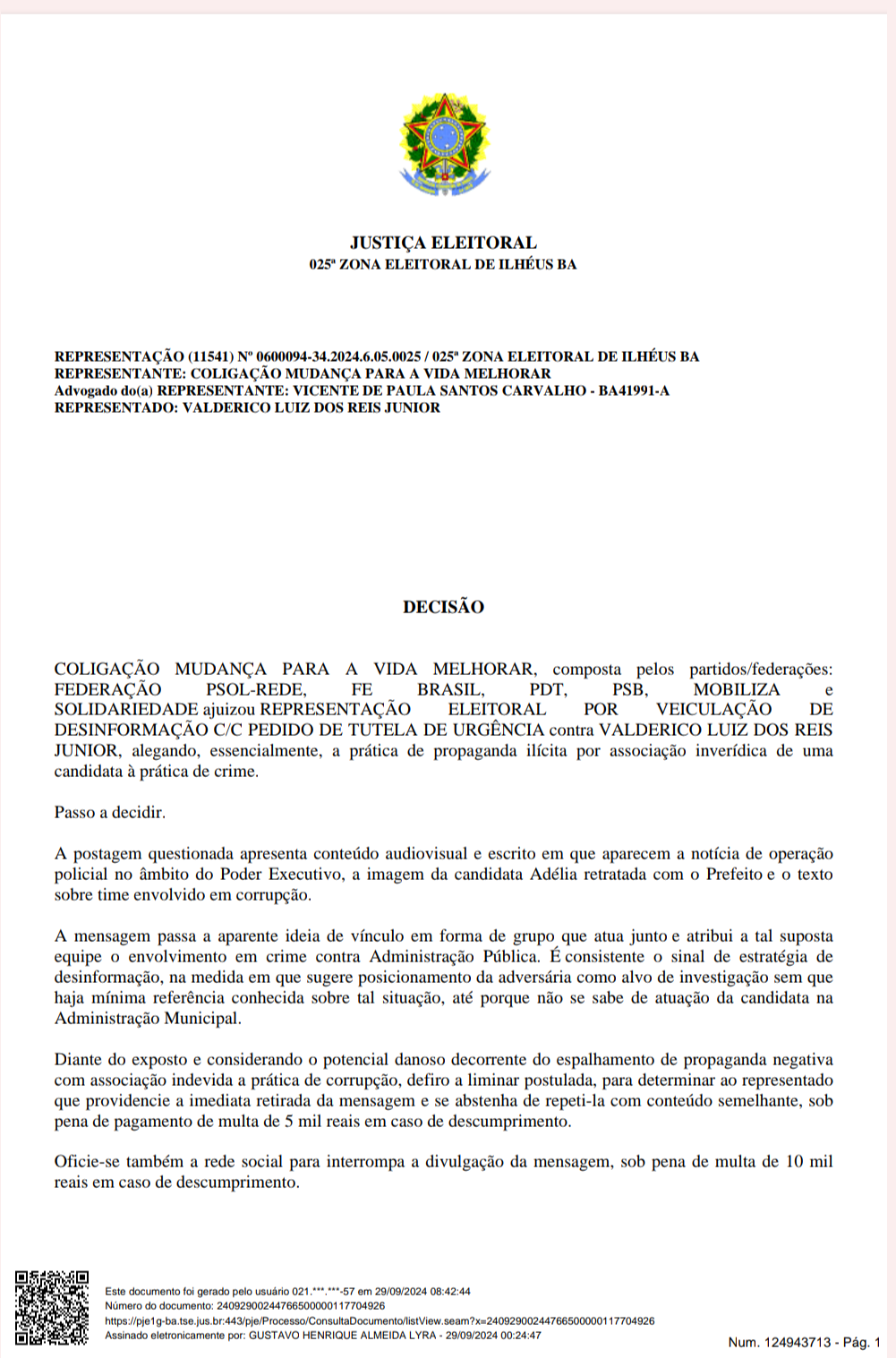 JUSTIÇA CONDENA MAIS UMA MENTIRA DE VALDERICO CONTRA ADÉLIA 