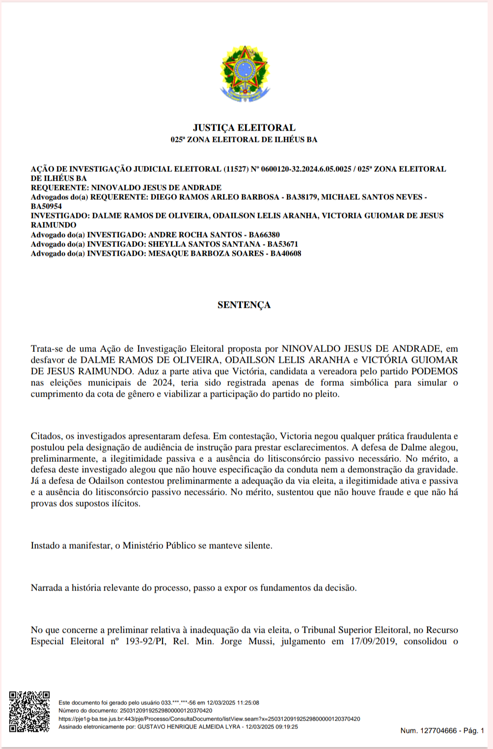 JUSTIÇA ELEITORAL DE ILHÉUS CASSA MANDATOS DE VEREADORES POR FRAUDE À COTA DE GÊNERO