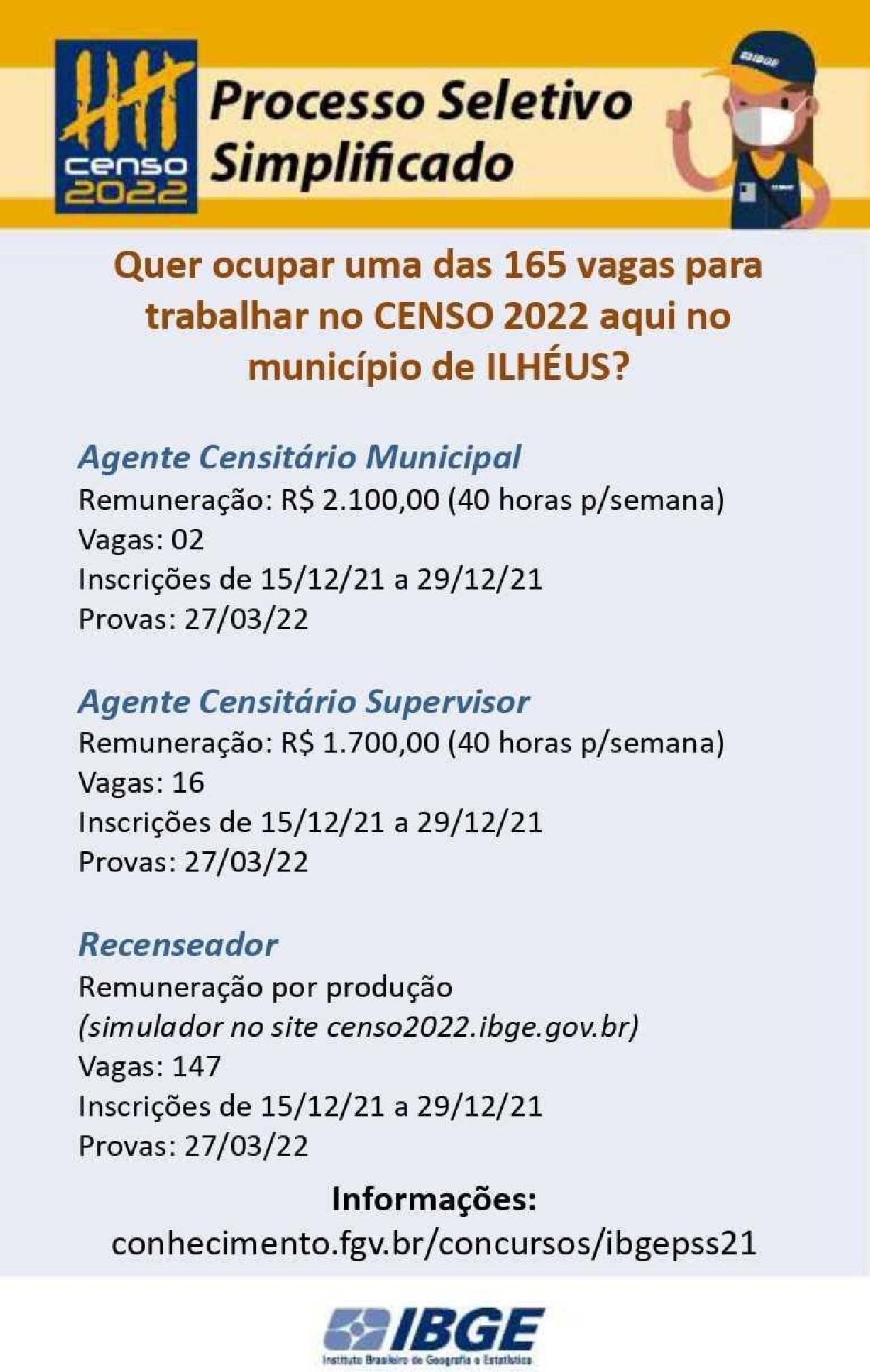 COM APOIO DA PREFEITURA, IBGE LANÇA PROCESSO SELETIVO PARA O CENSO 2022 EM ILHÉUS