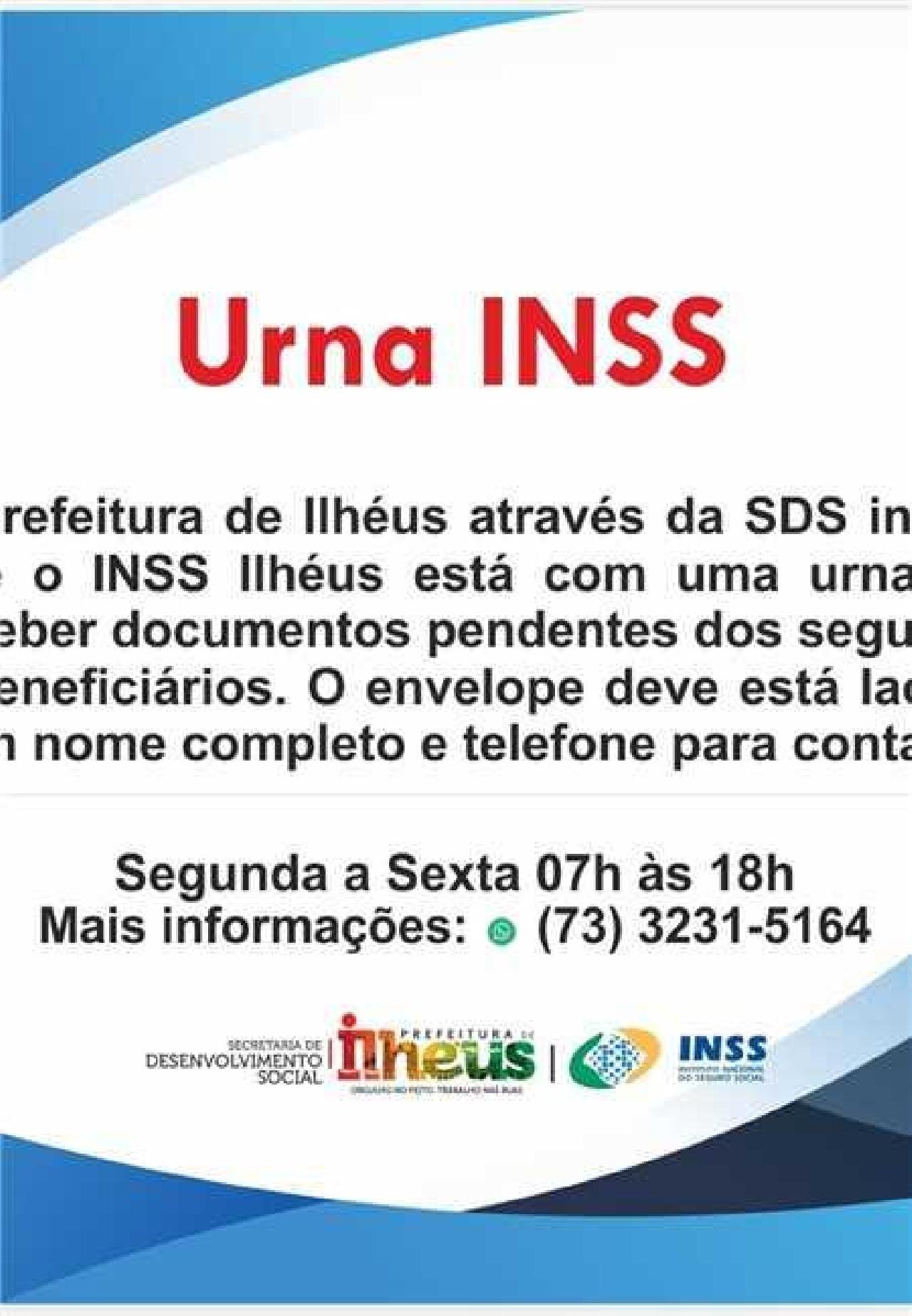 ILHÉUS: INSS INSTALA URNA APARA RECEBIMENTO DE DOCUMENTOS