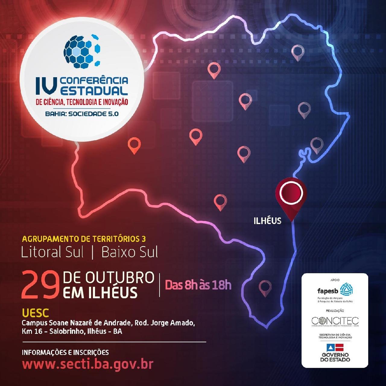 SERÃO REALIZADA EM ILHÉUS, CONFERÊNCIAS MACROTERRITORIAIS DE CIÊNCIA, TECNOLOGIA E INOVAÇÃO