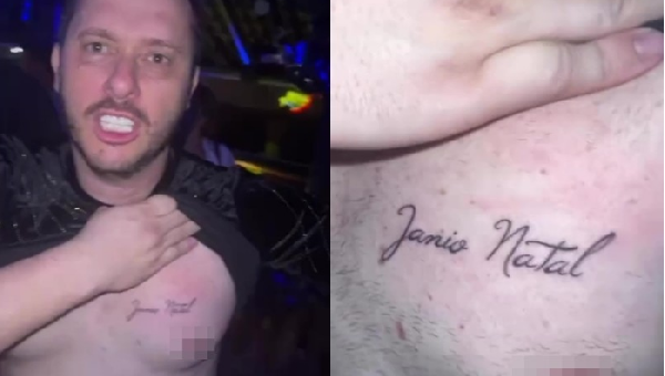 VEREADOR DE PORTO SEGURO TATUA NOME DO PREFEITO NO PEITO "EU TE AMO JÂNIO, SOU VOCÊ ATÉ A MORTE"