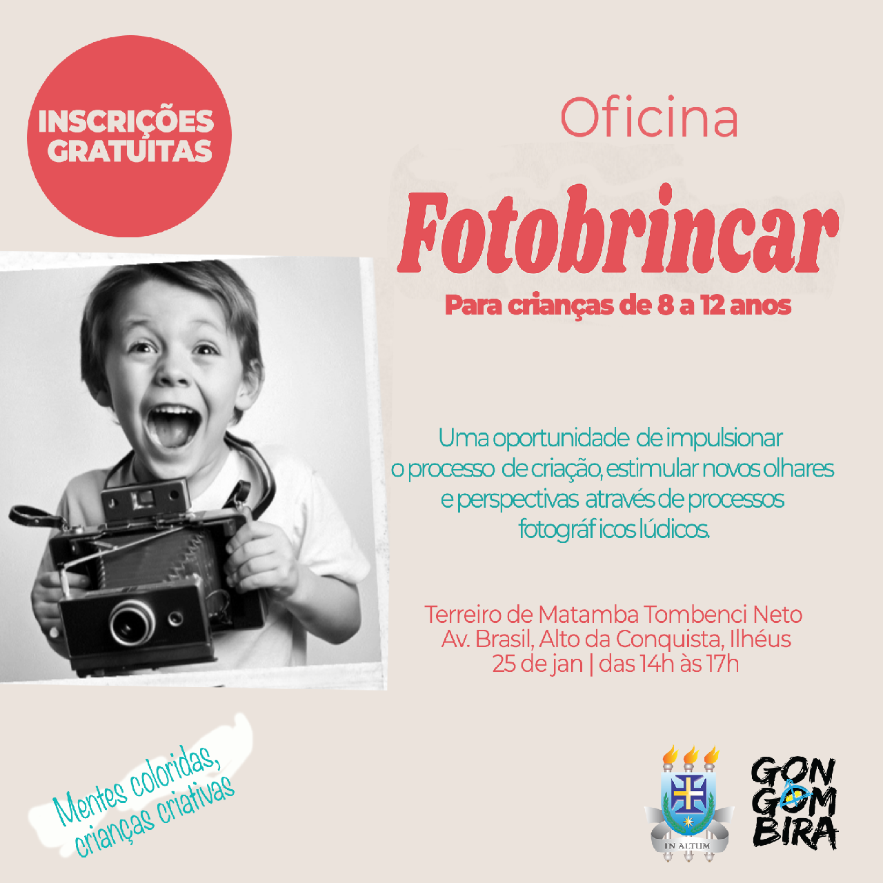 OFICINA DE FOTOGRAFIA GRATUITA PARA CRIANÇAS NO BAIRRO CONQUISTA