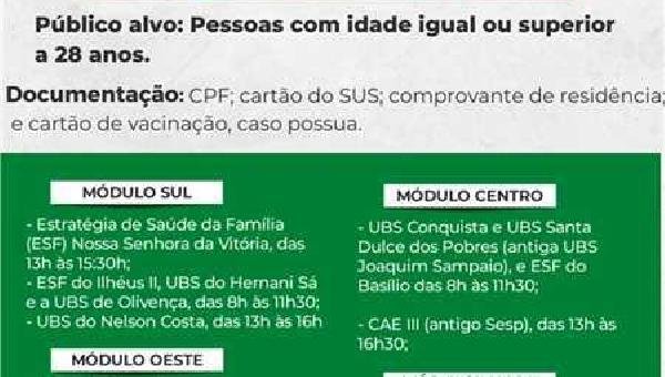 ILHÉUS MANTÉM VACINAÇÃO DE 1ª E 2 ª DOSE NESTA TERÇA FEIRA