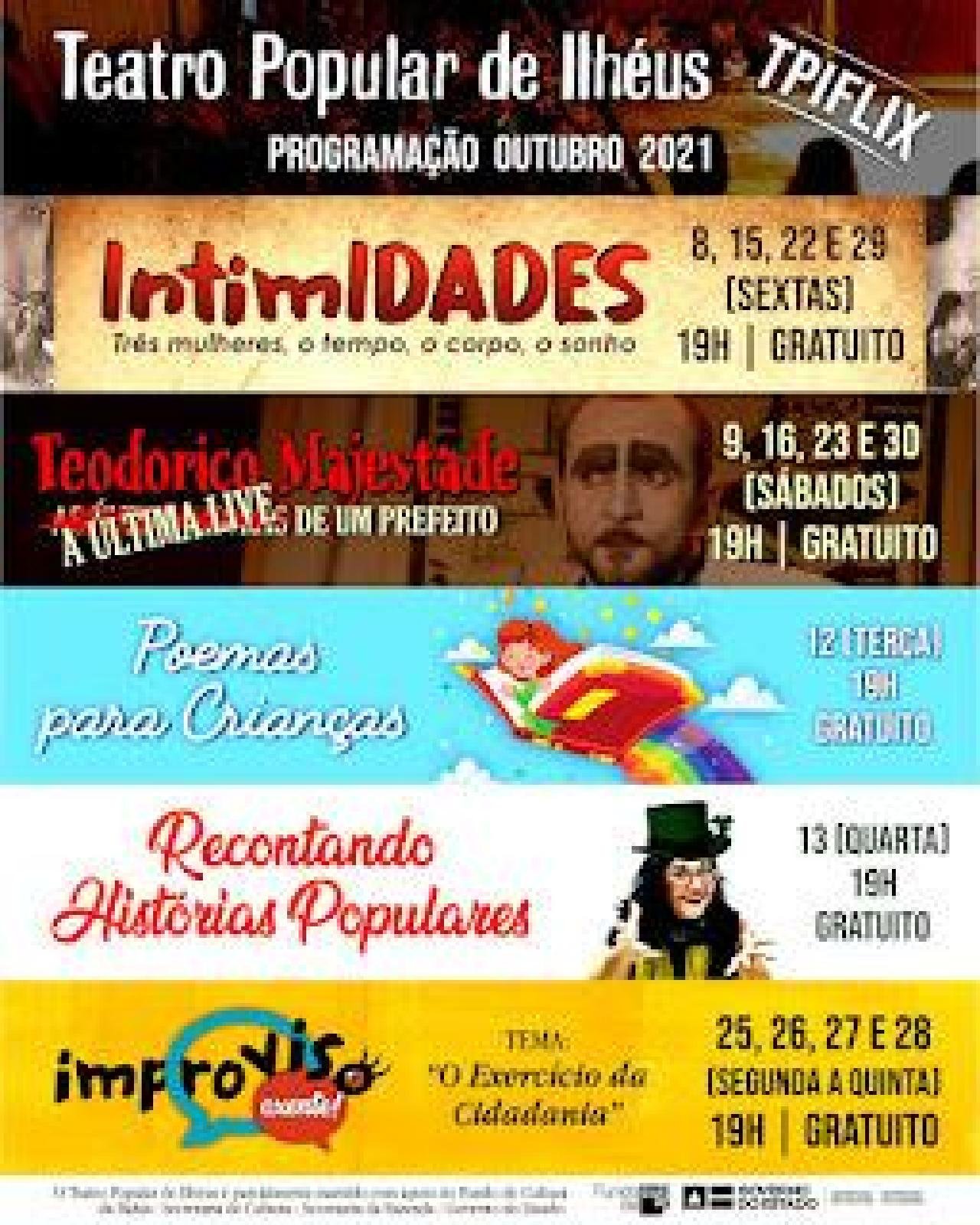 TEATRO POPULAR DE ILHÉUS TEM RICA PROGRAMAÇÃO VIRTUAL PARA OUTUBRO 