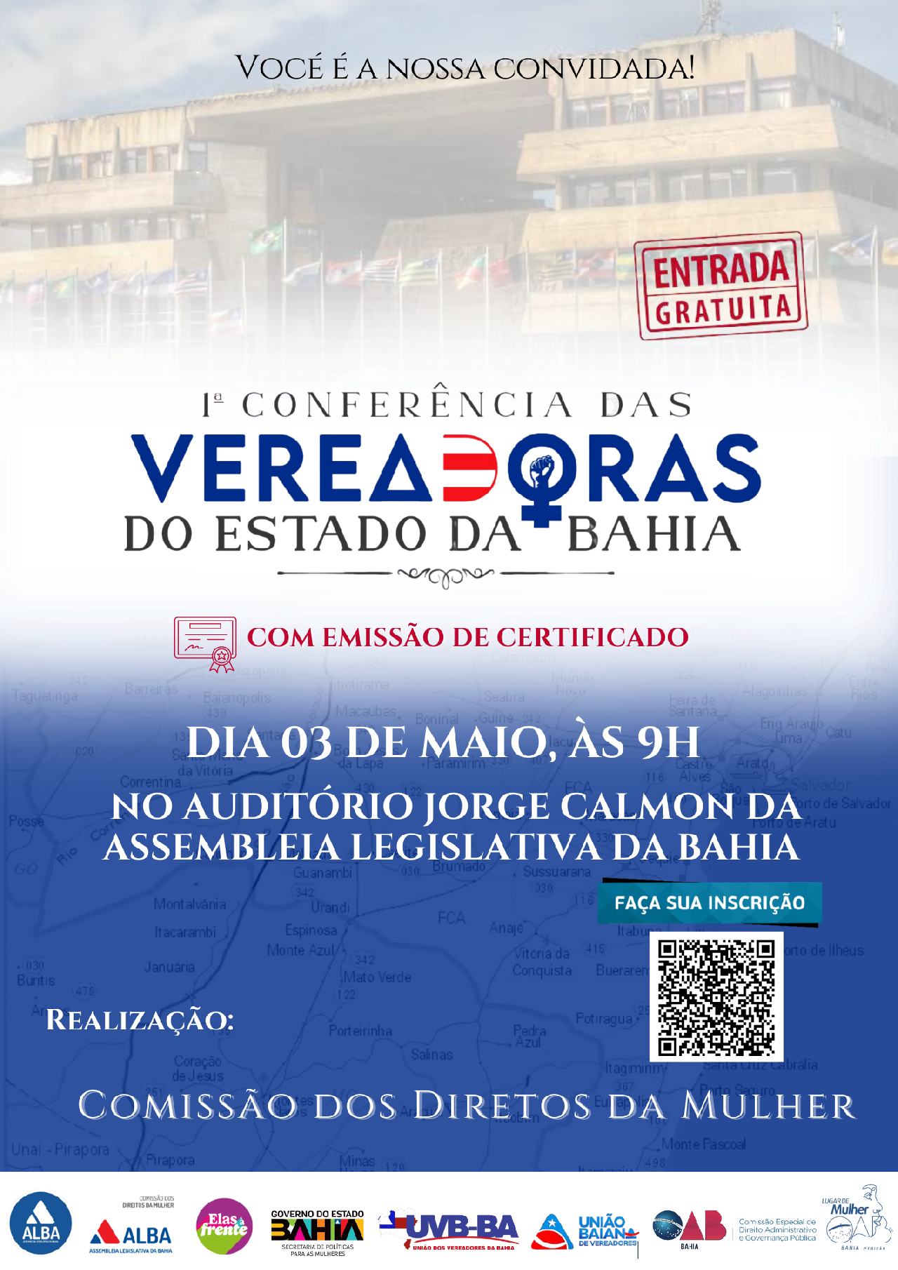  1ª CONFERÊNCIA DAS VEREADORAS DO ESTADO DA BAHIA SERÁ REALIZADA NA ALBA  NO DIA 3 DE MAIO 