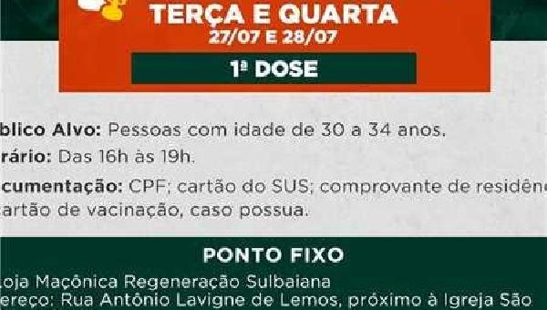 ILHÉUS: PESSOAS DE 30 A 34 ANOS RECEBEM VACINA CONTRA A COVID-19 NESTA TERÇA E QUARTA; VEJA LOCAIS