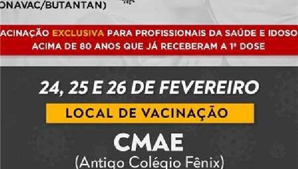 VACINAÇÃO: PRORROGADA 2ª DOSE PARA PROFISSIONAIS DE SAÚDE IDOSOS MAIORES DE 80 ANOS