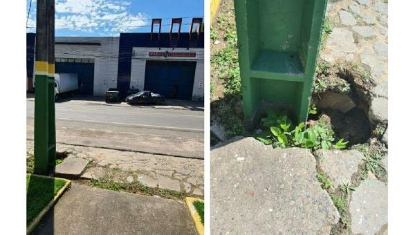 POSTE EM FRENTE A POSTO DE GASOLINA ESTÁ PRESTES A CAIR EM ILHÉUS 