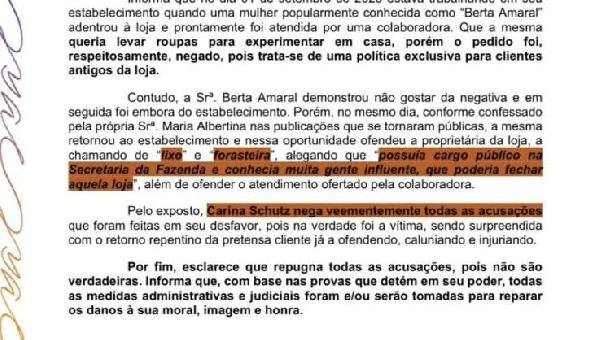 EMPRESÁRIA CARINA SCHUTZ DIVULGA NOTA SOBRE CASO DE INJÚRIA RACIAL 