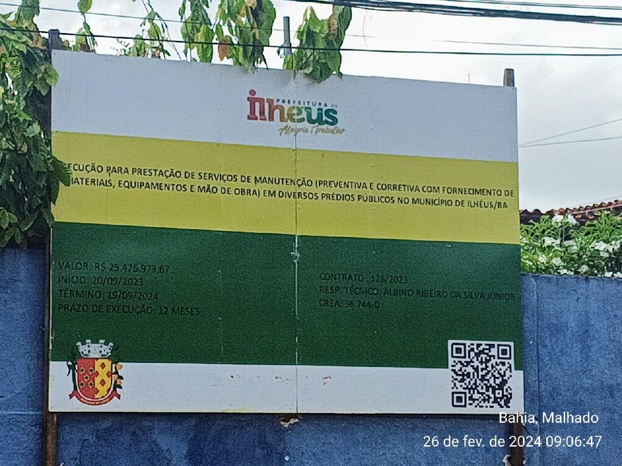 PLACA ANUNCIA REFORMA DA ESCOLA ROTARY EM ILHÉUS NO VALOR DE R$25 MILHÕES E CAUSA ESPANTO