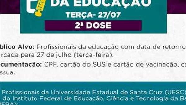 COVID-19: APLICAÇÃO DA 2ª DOSE PARA PROFISSIONAIS DA EDUCAÇÃO COMEÇA NESTA TERÇA (27); VEJA PONTOS