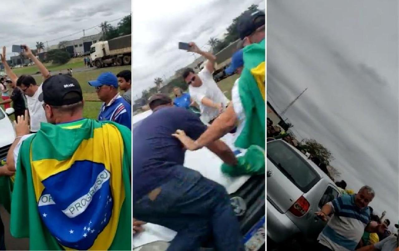 CARRO ATROPELA GRUPO DE MANIFESTANTES DURANTE BLOQUEIO EM RODOVIA DE SP